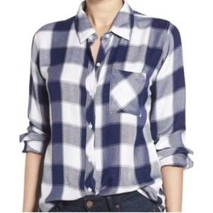 Rails Shirt Womens Small Blue White Hunter Buffalo Plaid  Button Up Flannel